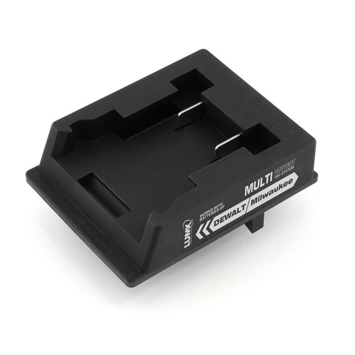 ADAPTATEUR POUR BATTERIE DEWALT - MILWAUKEE / LUMX M-SÉRIE ADAPTATEUR POUR BATTERIE DEWALT - MILWAUKEE / LUMX M-SÉRIE