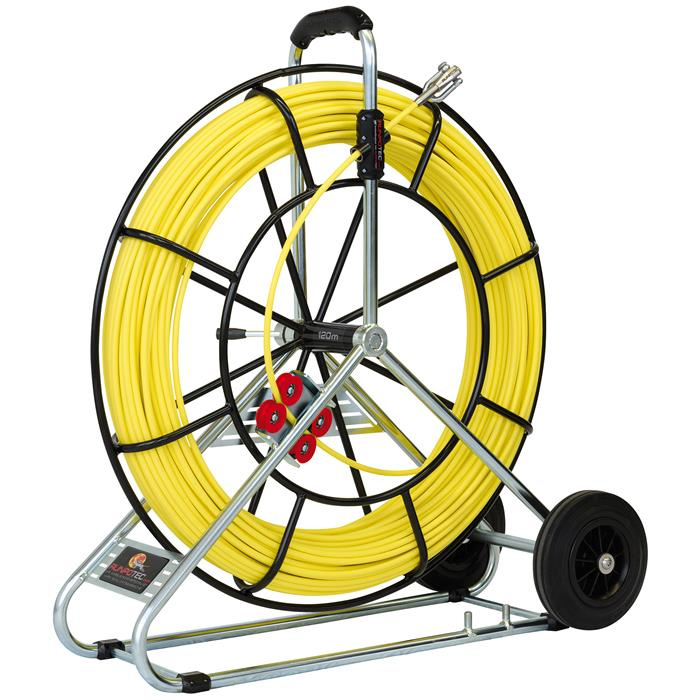 BAGUETTE EN FIBRE DE VERRE Ø 7,5 MM AVEC ENROULEUR EN ACIER ET ROUE DE TRANSPORT - 100 M BAGUETTE EN FIBRE DE VERRE Ø 7,5 MM AVEC ENROULEUR EN ACIER ET ROUE DE TRANSPORT - 100 M