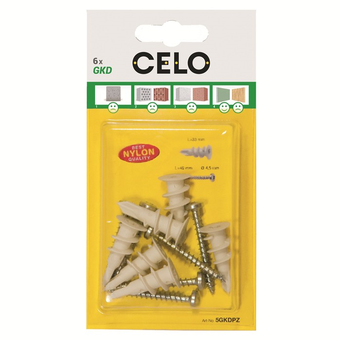 CELO CHEVILLE POUR PLAQUE DE PLÂTRE+VIS GKD PZ (6) CELO CHEVILLE POUR PLAQUE DE PLÂTRE+VIS GKD PZ (6)