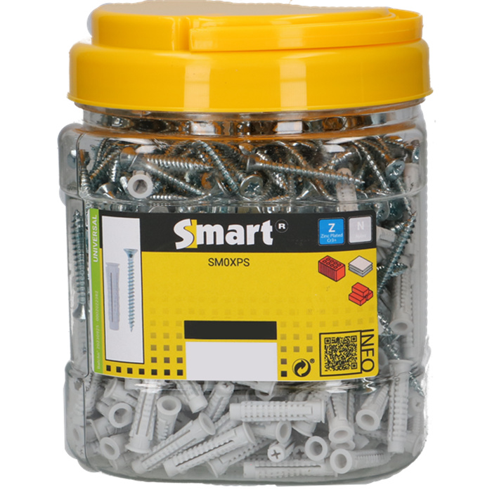 CHEVILLE UNIVERSELLE NYLON SMART TYPE XUP 6X30 + VIS 4,5X40 ZN AVEC COLERETTE ET 4 ZONES D EXPANSION, POUR TOUTE MATIERES DE BASE - SEAU DE 350 PIECES CHEVILLE UNIVERSELLE NYLON SMART TYPE XUP 6X30 + VIS 4,5X40 ZN AVEC COLERETTE ET 4 ZONES D EXPANSION, POUR TOUTE MATIERES DE BASE - SEAU DE 350 PIECES