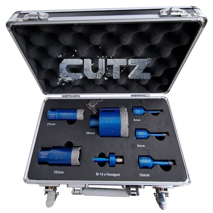 COFFRET TRÉPANS SET M POUR MEULEUSE COMP DIAMÈTRES 6.8.10.27.35.68 MM, AL.M14 + ADAPTATEUR COFFRET TRÉPANS SET M POUR MEULEUSE COMP DIAMÈTRES 6.8.10.27.35.68 MM, AL.M14 + ADAPTATEUR