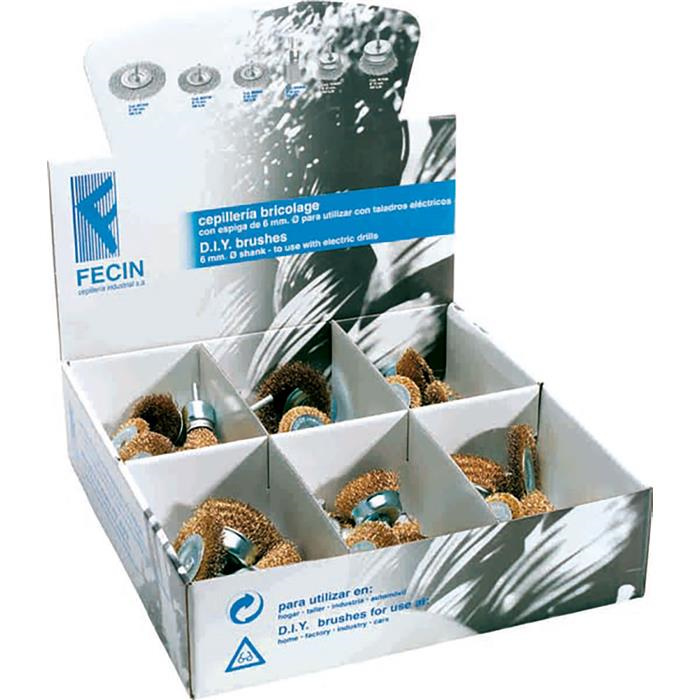 DISPLAY CARTON 36 PCS : BROSSES À TIGE 6 MM, ACIER LAITONNÉ, VRAC DISPLAY CARTON 36 PCS : BROSSES À TIGE 6 MM, ACIER LAITONNÉ, VRAC