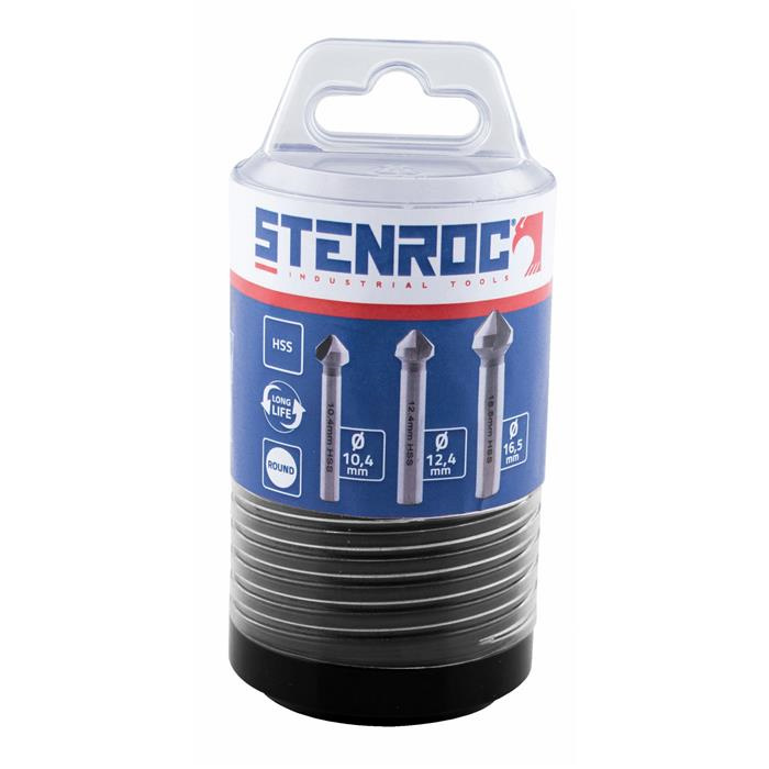 FRAISE CONIQUE HSS 90Ø AVEC RACCORD RONDE / SET DE 3 (10,4/12,4/16,5MM) / DIN 335C FRAISE CONIQUE HSS 90Ø AVEC RACCORD RONDE / SET DE 3 (10,4/12,4/16,5MM) / DIN 335C