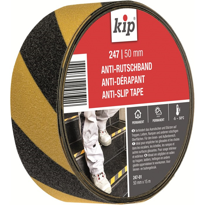 KIP 247-01 TAPE ANTI-GLISSE NOIR/JAUNE 50MM/15M KIP 247-01 TAPE ANTI-GLISSE NOIR/JAUNE 50MM/15M