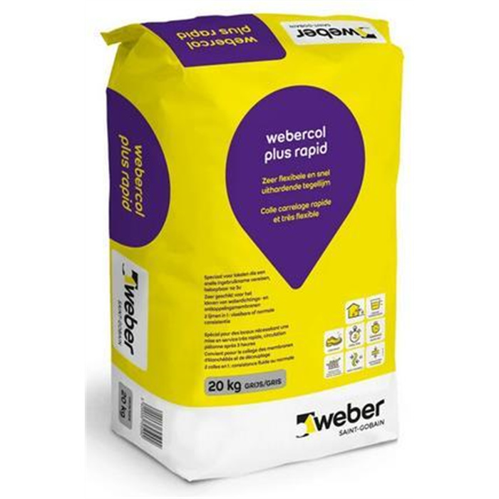 WEBERCOL PLUS RAPID GRISE (COLLE CARRELAGE PRISE RAPIDE C2FTES1) SAC DE 20 KG WEBERCOL PLUS RAPID GRISE (COLLE CARRELAGE PRISE RAPIDE C2FTES1) SAC DE 20 KG