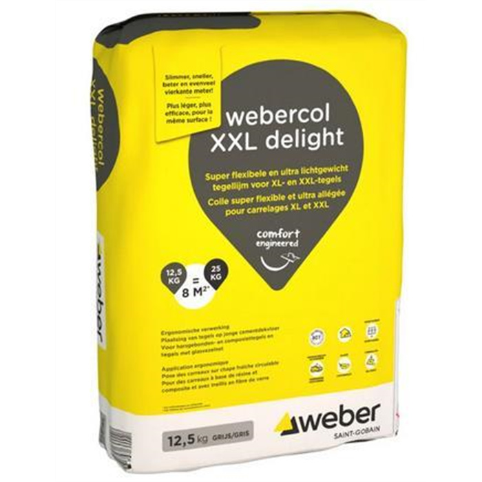 WEBERCOL XXL DELIGHT GRISE (COLLE CARRELAGE C2TES2 LIGHT) SAC DE 12,5 KG WEBERCOL XXL DELIGHT GRISE (COLLE CARRELAGE C2TES2 LIGHT) SAC DE 12,5 KG