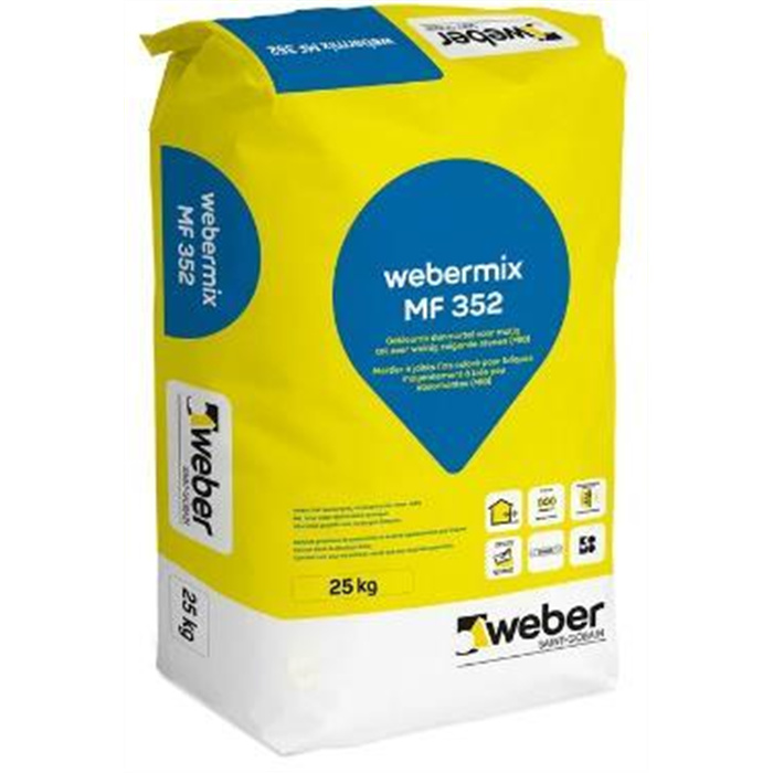 WEBERMIX MF 352 GRIS (CODE 2774) 25 KG MORTIER FIN 4-8 MM POUR BRIQUE IW1-IW2 WEBERMIX MF 352 GRIS (CODE 2774) 25 KG MORTIER FIN 4-8 MM POUR BRIQUE IW1-IW2